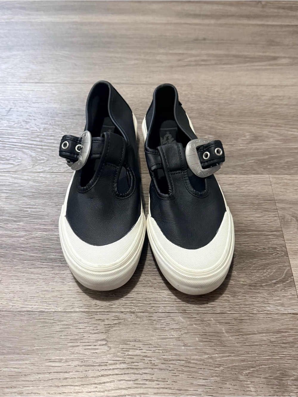 Vans Black and White leather Buckle Strap Mary Jane Sneakers